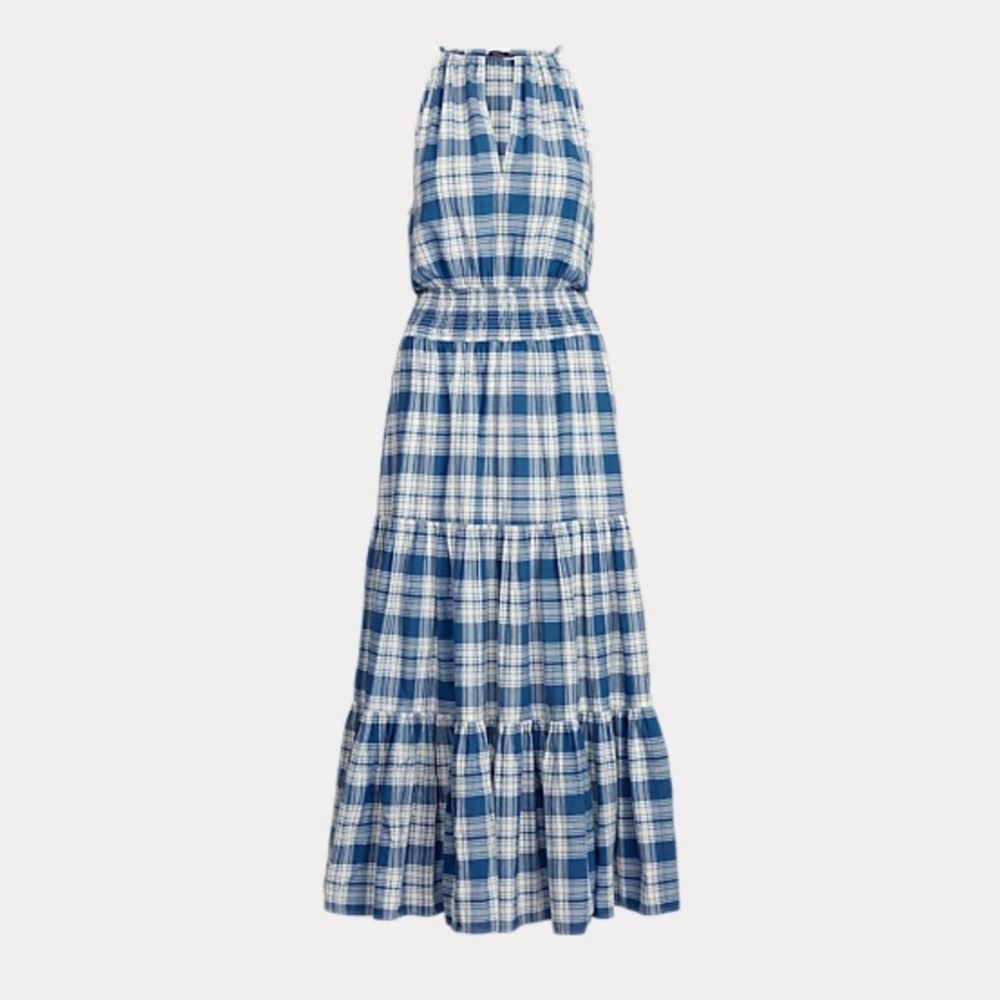 Polo by Ralph Lauren Blue and White Plaid Midi Dress